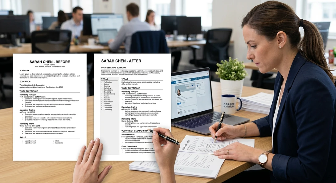 Before and after resume example including volunteer work