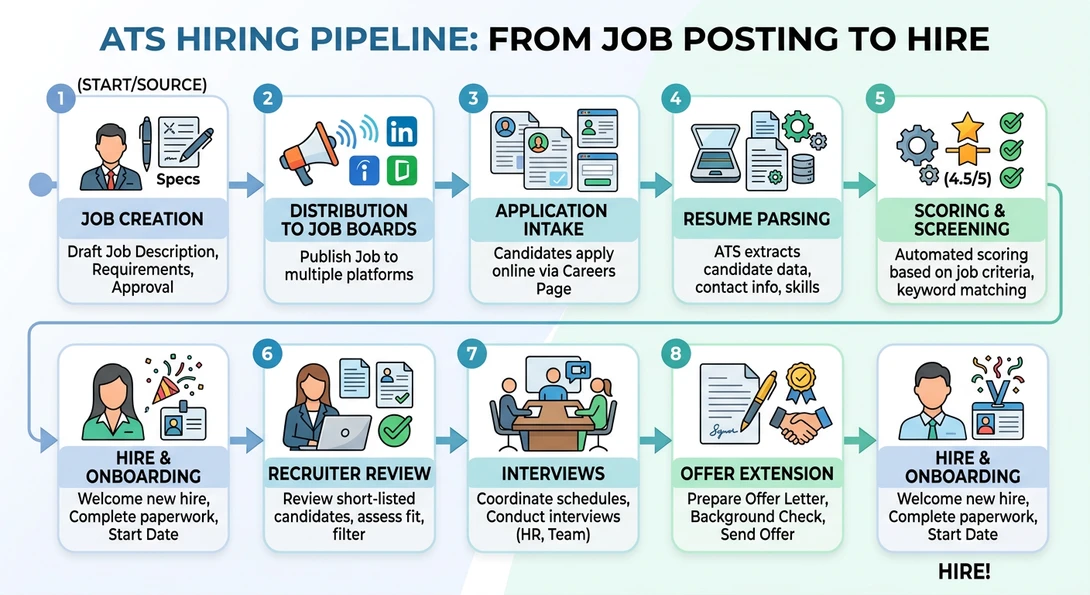 ATS hiring workflow from job posting to hire