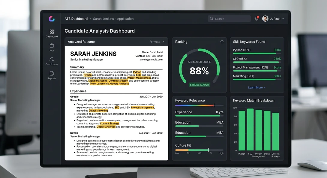 Applicant tracking system analyzing resume keywords