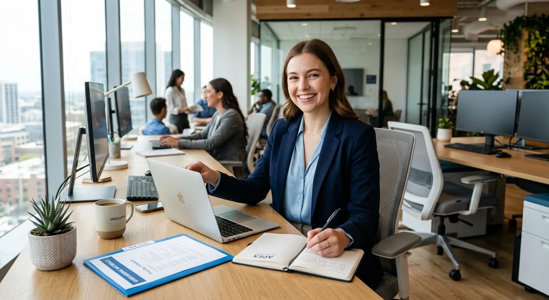 Young professional starting an entry-level office job
