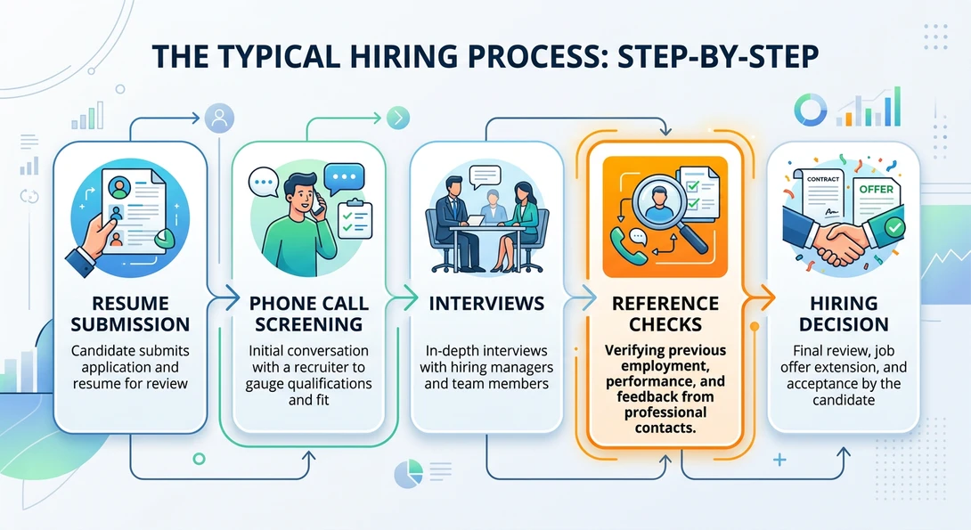 Hiring process diagram showing where reference checks happen