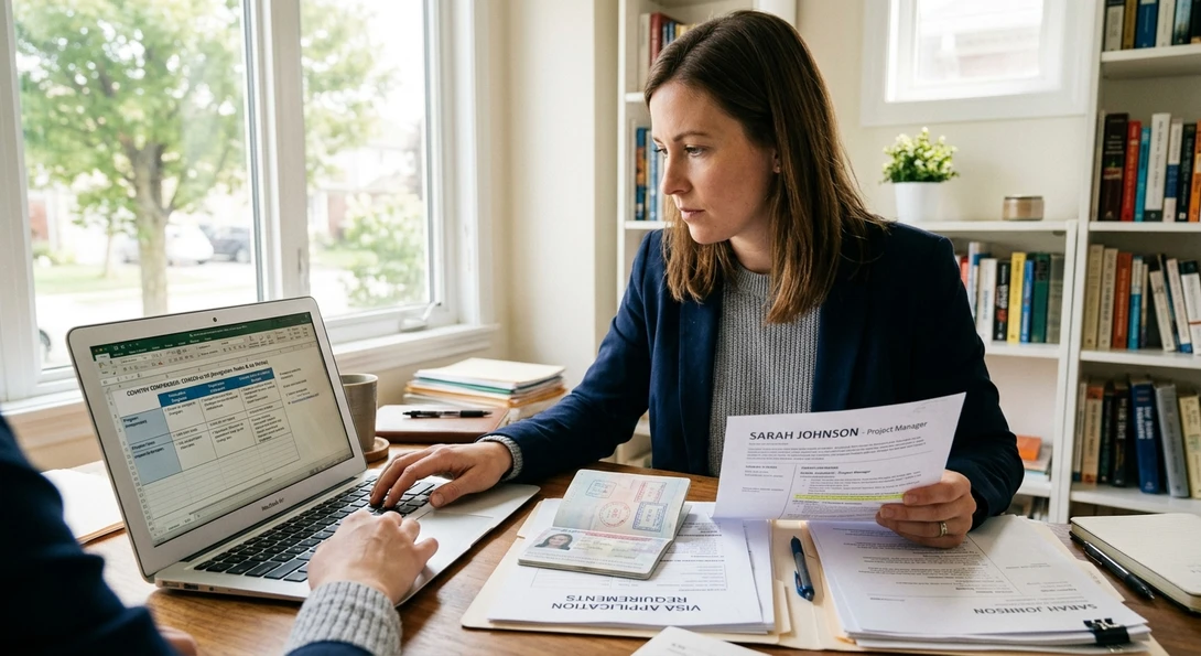 Job seeker preparing documents to work abroad