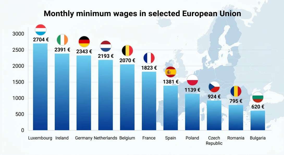 Porównanie płacy minimalnej Polska vs inne kraje Europy