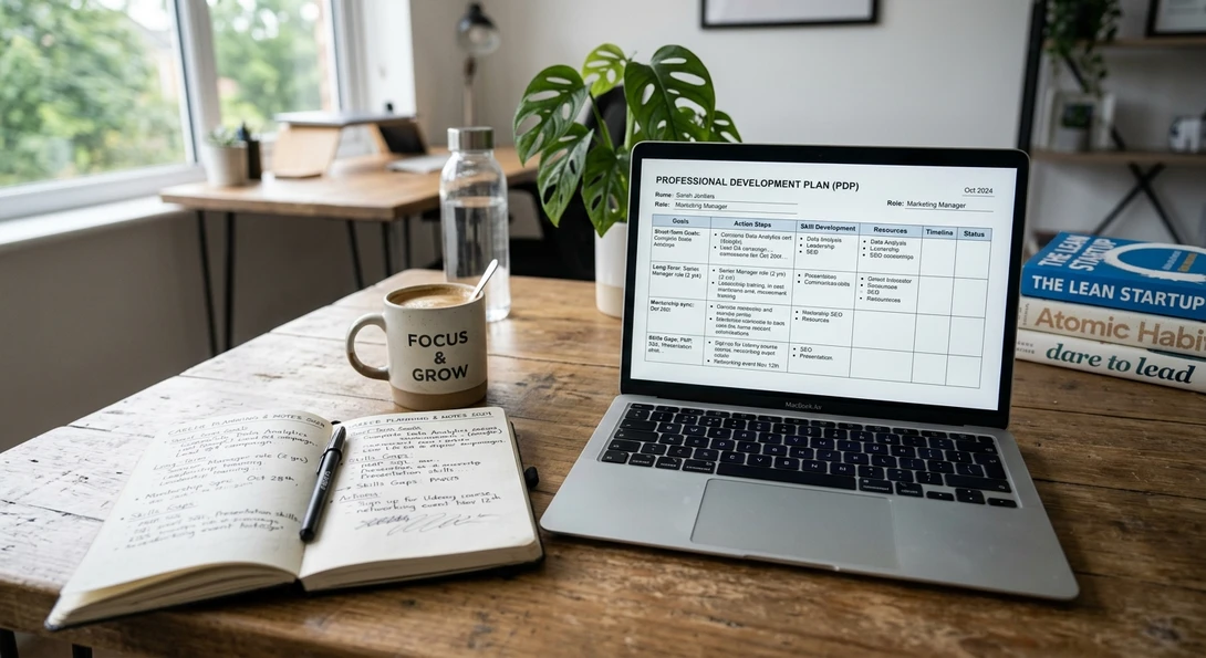 Professional development plan template on laptop