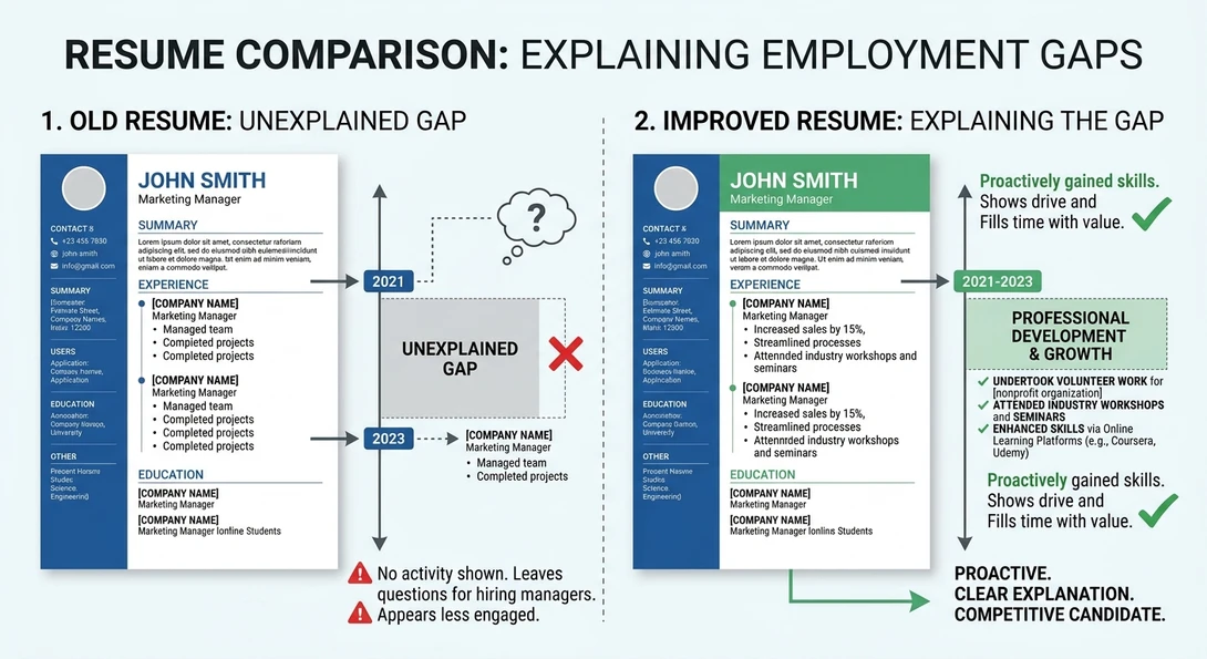 Resume before and after explaining employment gap