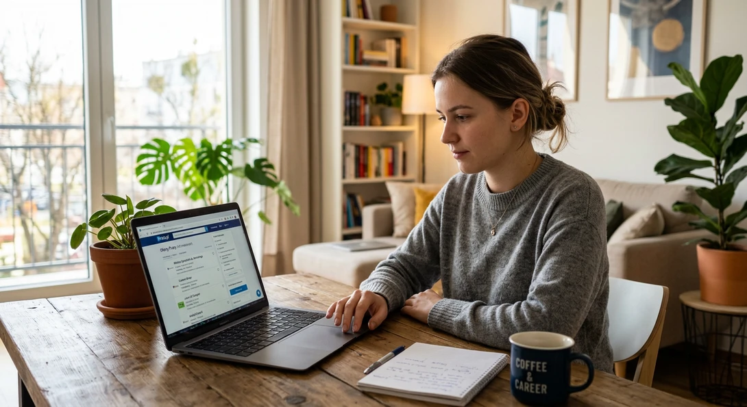 osoba szukająca pracy bez doświadczenia na laptopie
